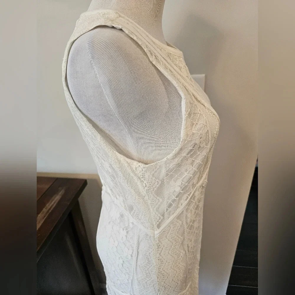 Sundance •Size Medium• Ivory Crochet Lace Overlay Sleeveless Dress Spring Summer - Picture 7 of 12
